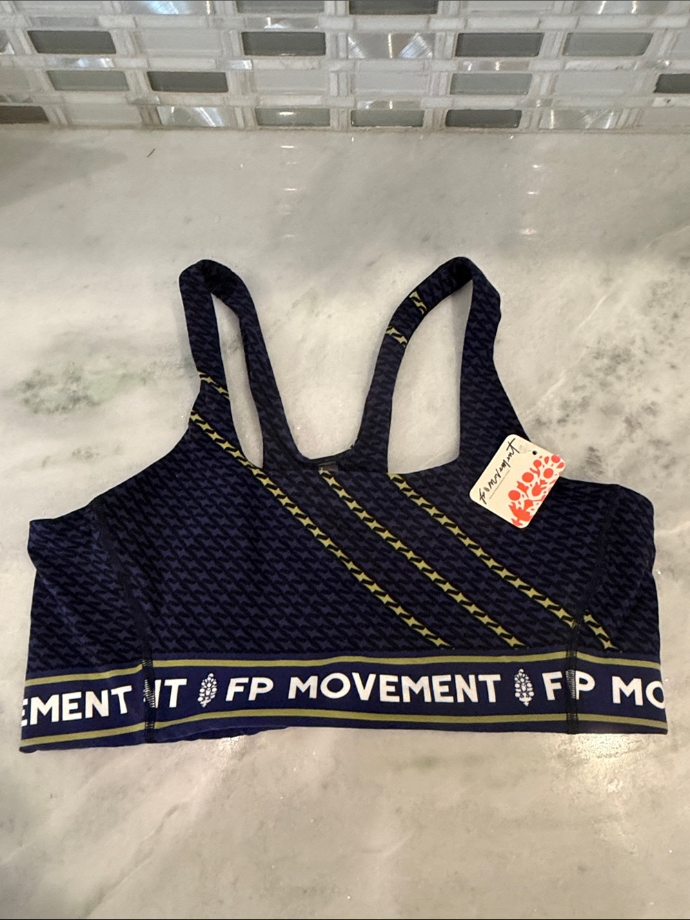 FP Movement by Free People Navy Strappy Logo Sports Bra with  Accents
